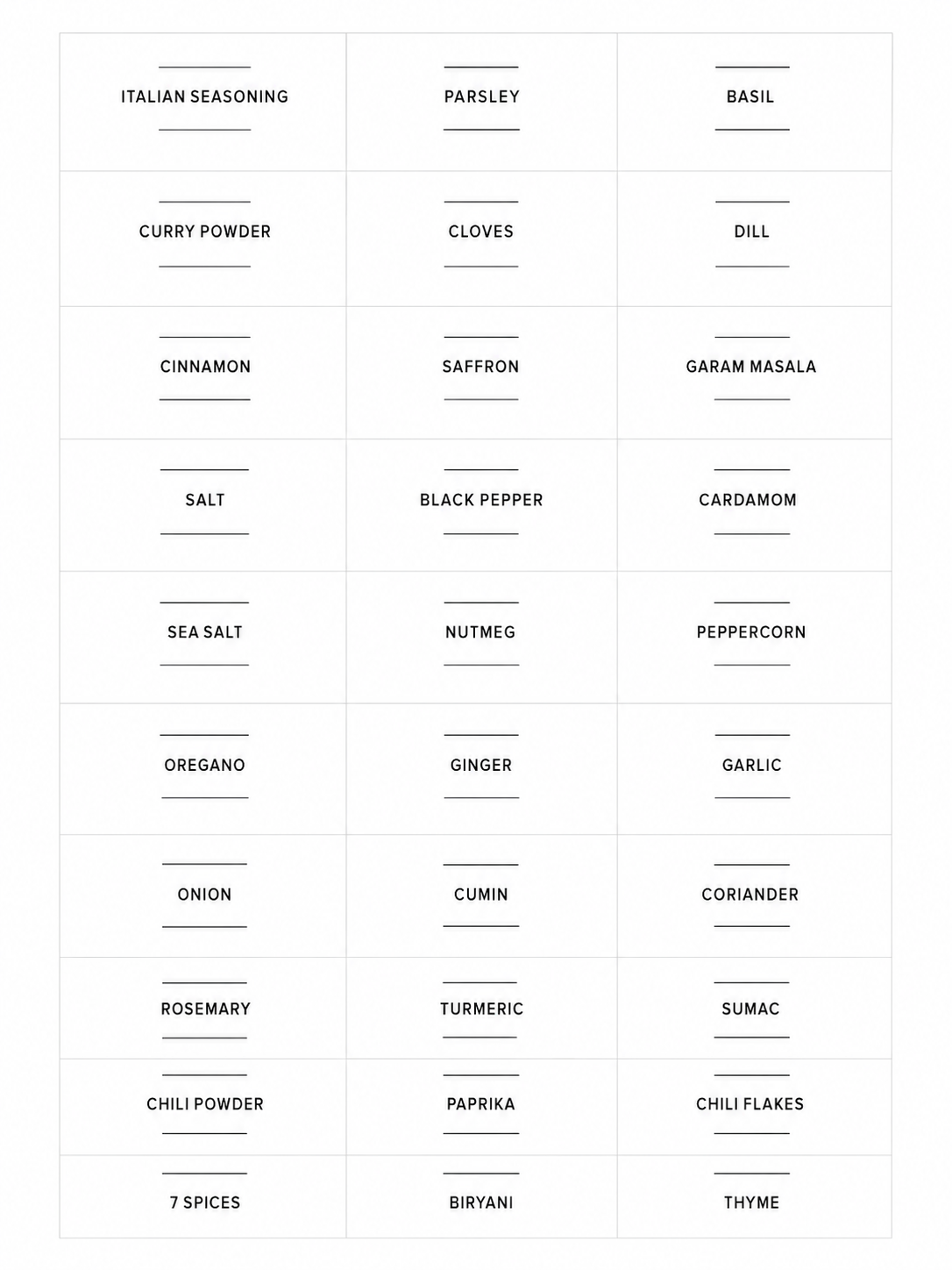 Pre-Printed Spice Jars Labels (E)